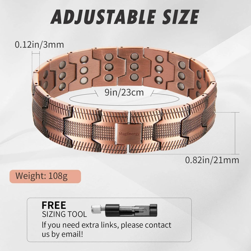 3-Row Magnet Design, Ultra Strength Magnetic Bracelet 99.99% Pure Copper Wristband Adjustable Jewelry Gift with Sizing Tool