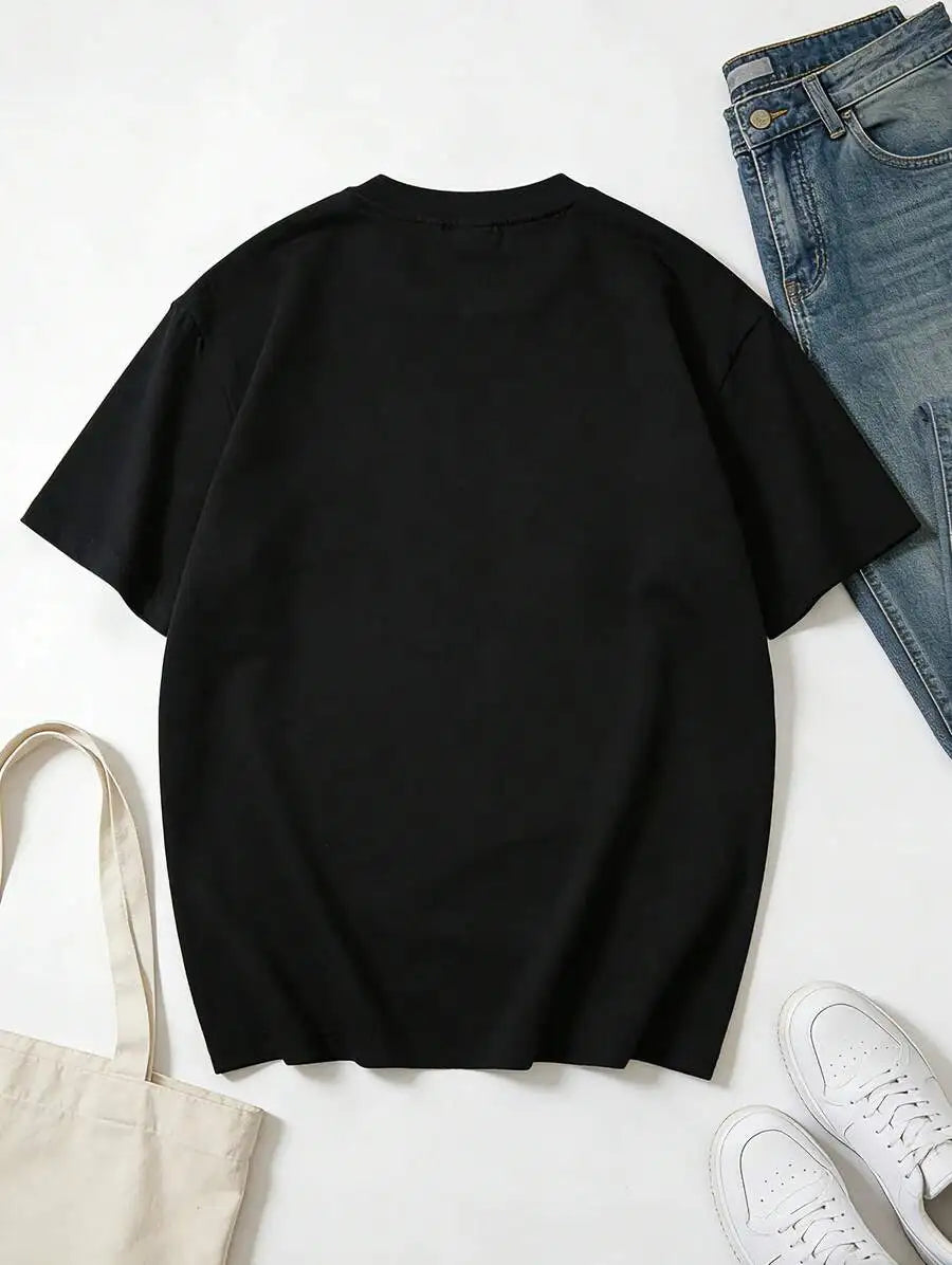 Halloween‑Vibe Women Short‑Sleeve T‑Shirt Crew Neck Ghost Pencil Pattern Print Black Summer Daily Wear Tops
