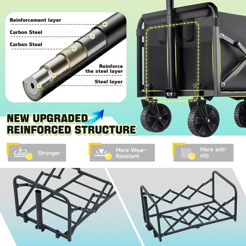 Collapsible Wagon Cart with Wheels Foldable - 360LBS Heavy Duty Folding Utility Wagon for Beach Camping Grocery Shopping