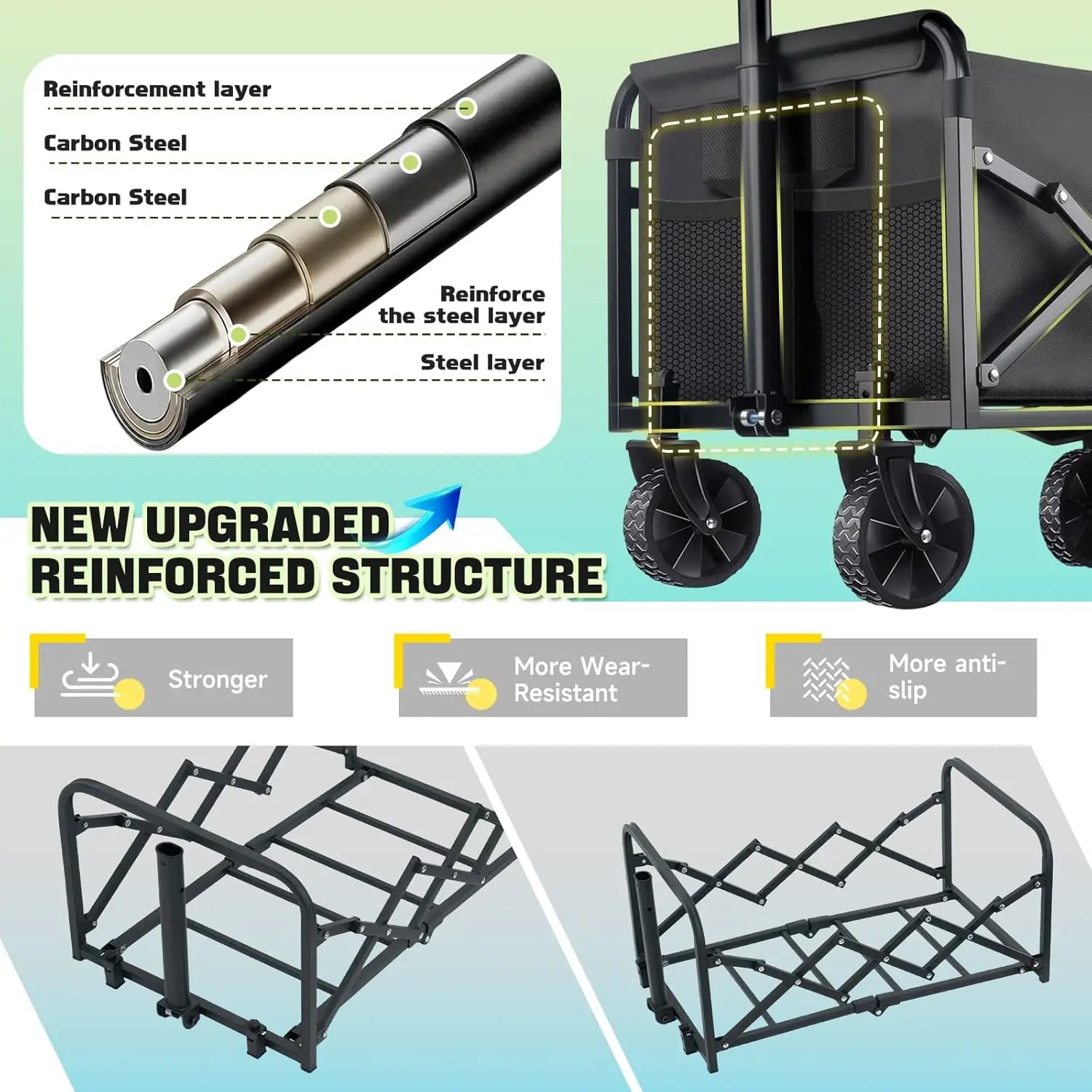 Collapsible Wagon Cart with Wheels Foldable - 360LBS Heavy Duty Folding Utility Wagon for Beach Camping Grocery Shopping
