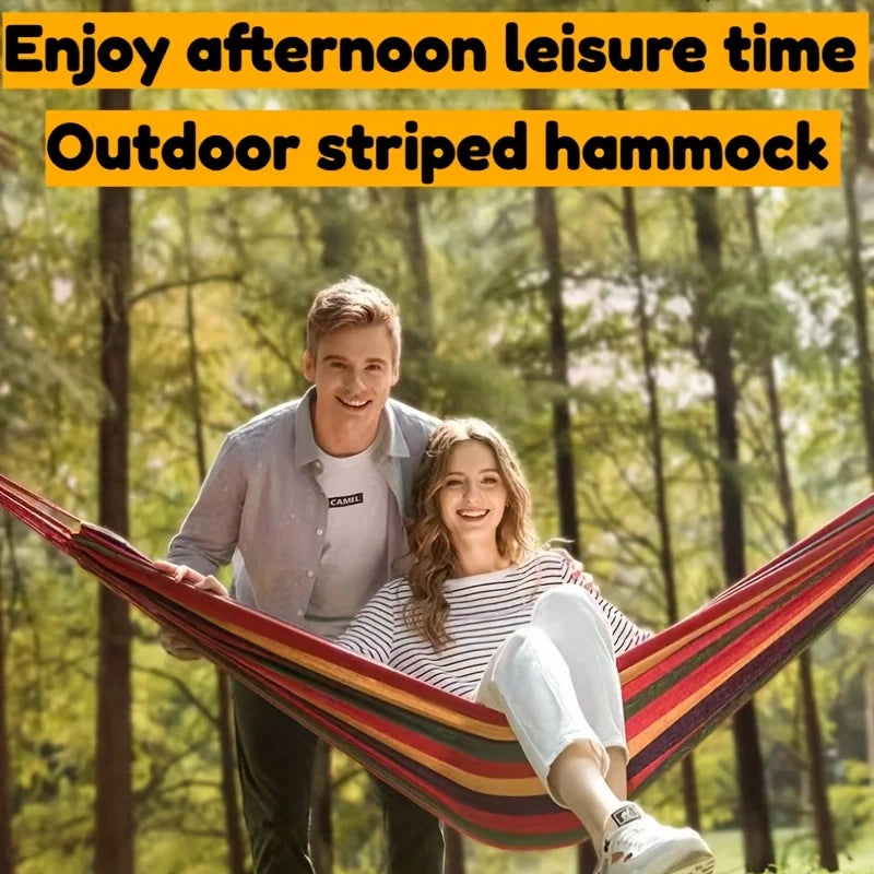 Colorful Fabric Striped Hammock for Rest, Portable Camping Hammock with Anti-Rollover Design, Comes with Binding Straps and Storage Bag, Equipped with Handbag and Ropes, Anti-Rolling and Ideal for Comfortable Sleep