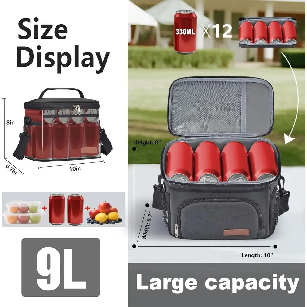 Insulated Lunch Bag - Reusable Cooler Tote for Men & Women, Ideal for Picnics, Hiking, Beach, with Adjustable Strap