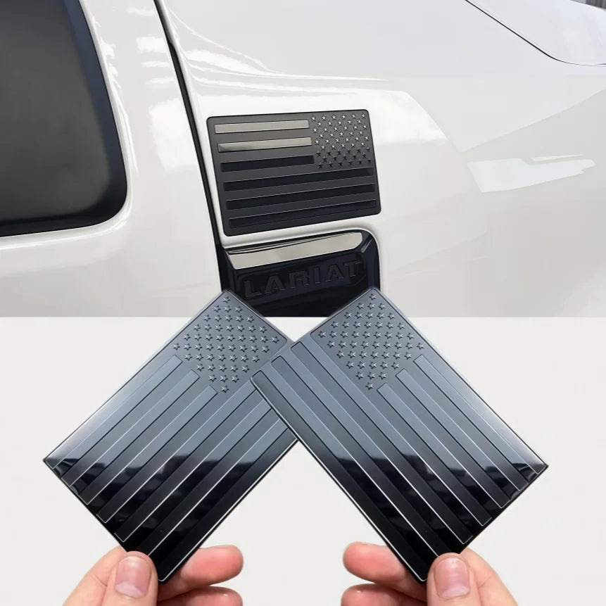 2 Pcs Embossed 3D Metal All Black American Flag Emblem Decal Stickers (1 Pair), Matte Black 5" x 3" Patriotic USA US Flag Car Decals Bumper Stickers for Truck, Window, Motorcycle, Support US Military
