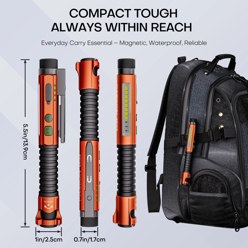 Rechargeable LED Flashlight with Red Laser & Built-in Power Bank, 10 Modes Tactical Flashlight, USB-C Charging, Rechargeable Pen Light with UV Light & Pocket Clip, Ideal for Camping, Hiking, Emergency Use & Daily Carry