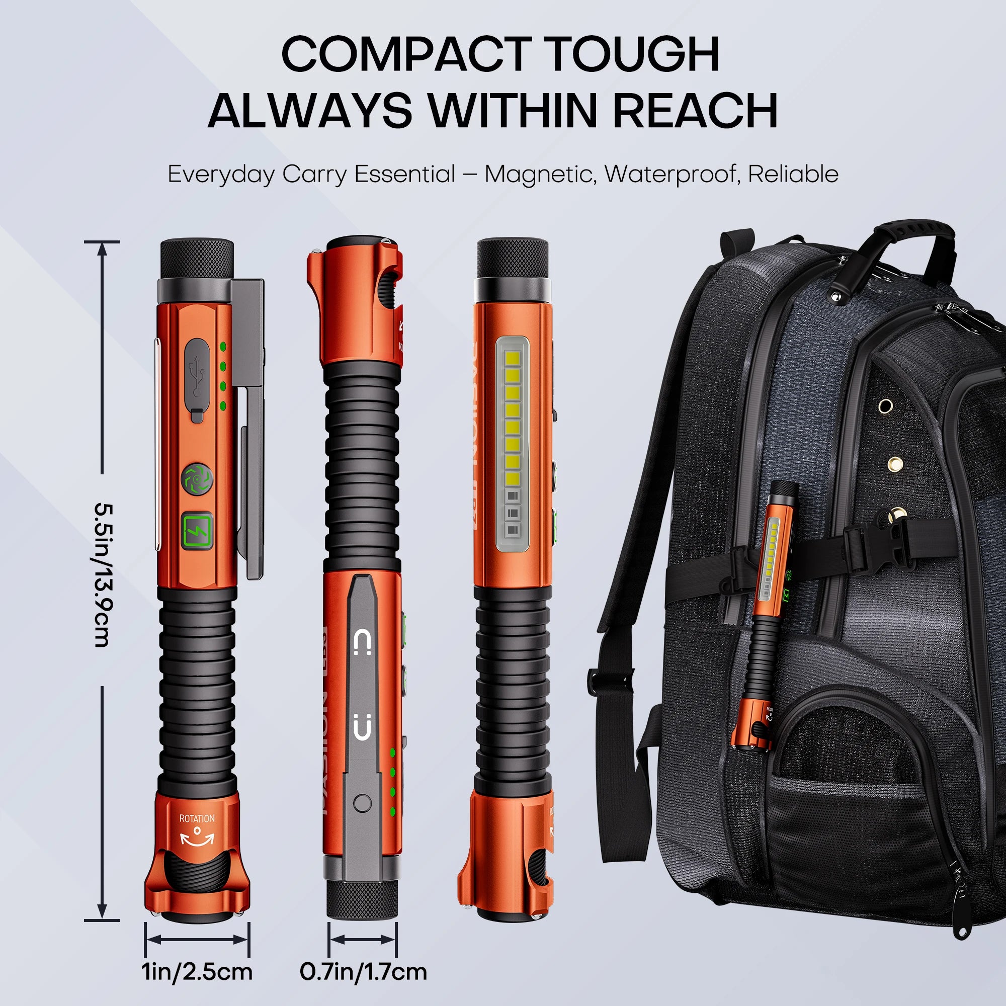 Rechargeable LED Flashlight with Red Laser & Built-in Power Bank, 10 Modes Tactical Flashlight, USB-C Charging, Rechargeable Pen Light with UV Light & Pocket Clip, Ideal for Camping, Hiking, Emergency Use & Daily Carry