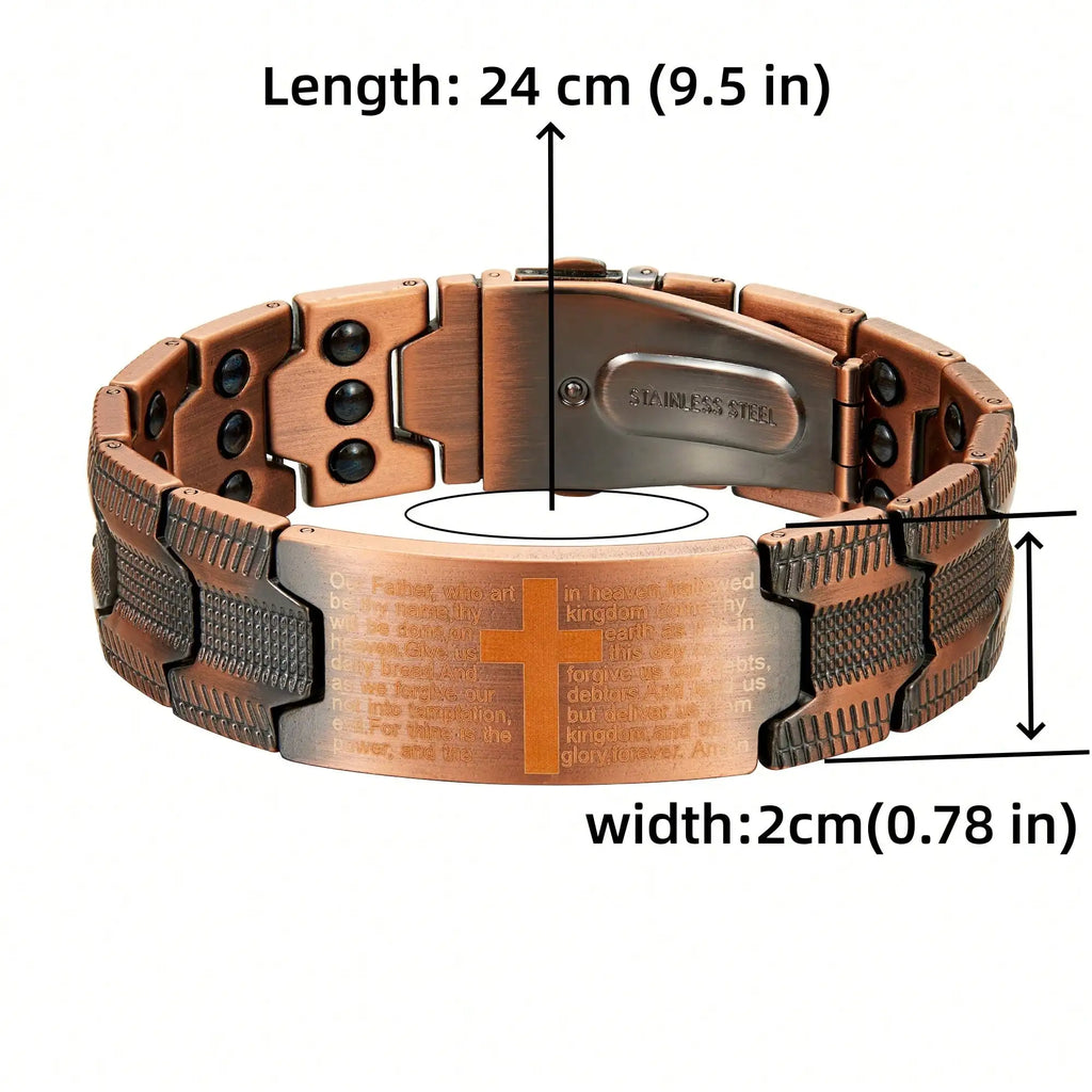 Men's Copper Cross Magnetic Bracelet - Adjustable Black Copper Jewelry