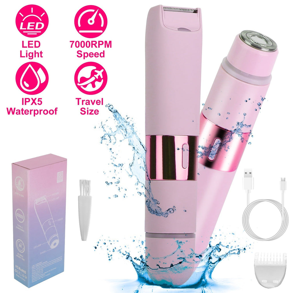 2 In 1 Bikini Trimmer for Women Dual Head Cordless Body Shaver IPX5 Waterproof Rechargeable Pubic Hair Razor Wet And Dry Use for Bikini Underarm Leg A