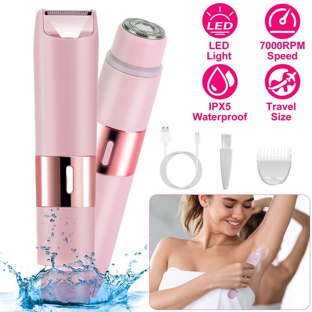 2 In 1 Bikini Trimmer for Women Dual Head Cordless Body Shaver IPX5 Waterproof Rechargeable Pubic Hair Razor Wet And Dry Use for Bikini Underarm Leg A